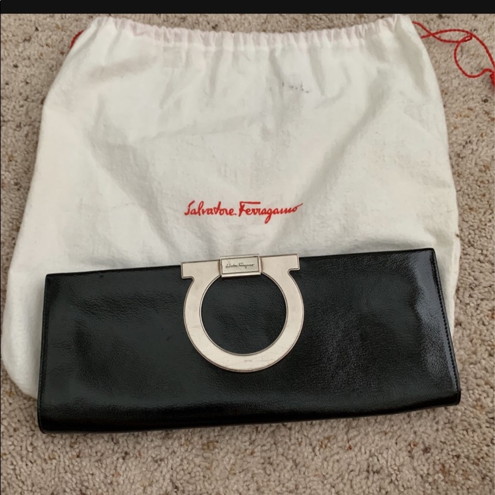 Salvatore Ferragamo Black Clutch 12” x 4.75”